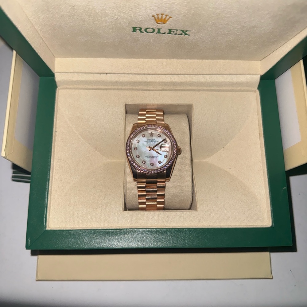 Rolex Rose Gold Watch with White Dial